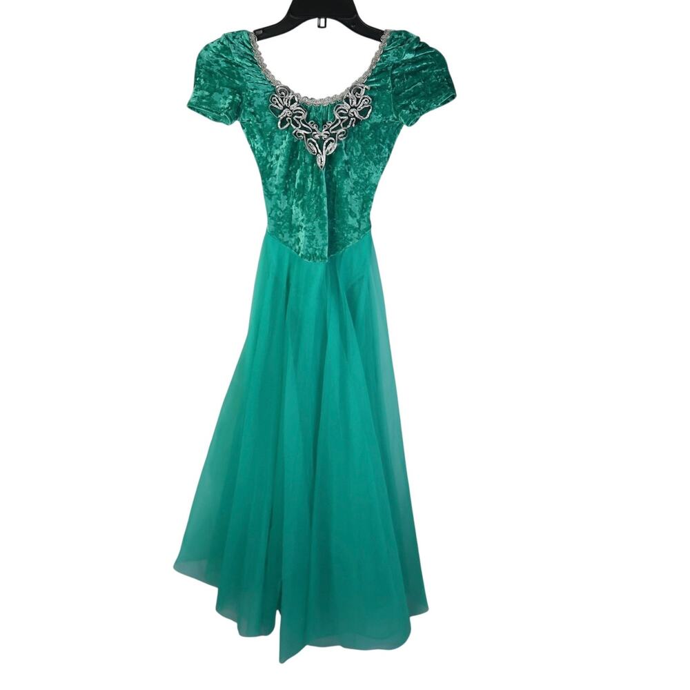 Vintage Curtain Call Costumes Green Velvet Leotard Dance Dress S